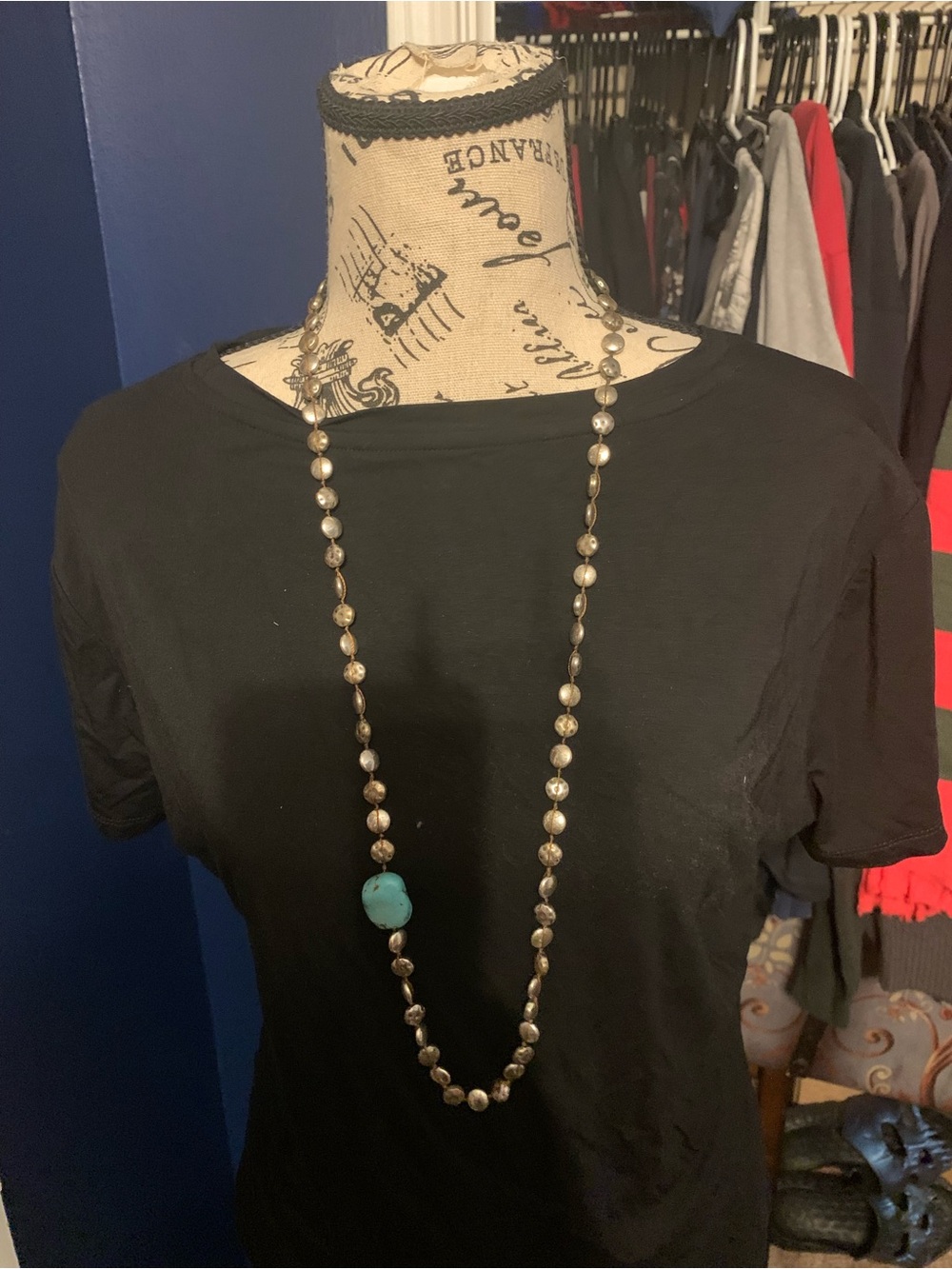 Lucky Brand Silver Bead Necklace with Turquoise Accent